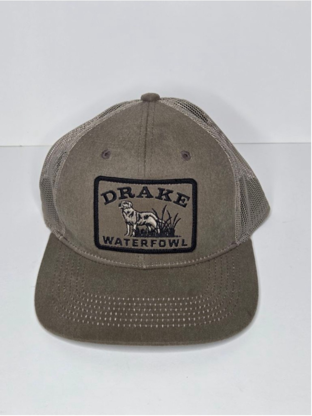 Drake Waterfowl Hat Cap Brown Mesh Back Trucker Duck Hunter Dog